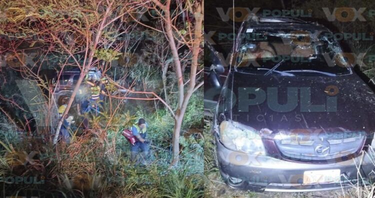 Automovilista queda lesionado al perder el control y caer en un barranco en Altamira, Tamaulipas