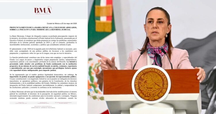 Barra Mexicana rechaza cambios de Claudia Sheinbaum a la reforma judicial