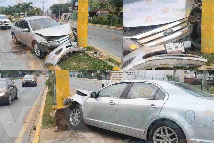Dejan auto abandonado tras choque en rotonda de Altamira, Tamaulipas