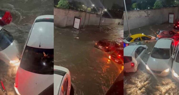 Difunden video del momento exacto en que varios vehículos son arrastrados en Monterrey tras las fuertes lluvias
