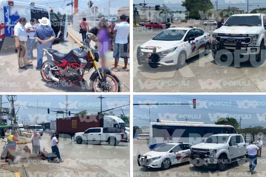 Estudiante en motocicleta resulta lesionado al chocar contra camioneta en Altamira, Tamaulipas