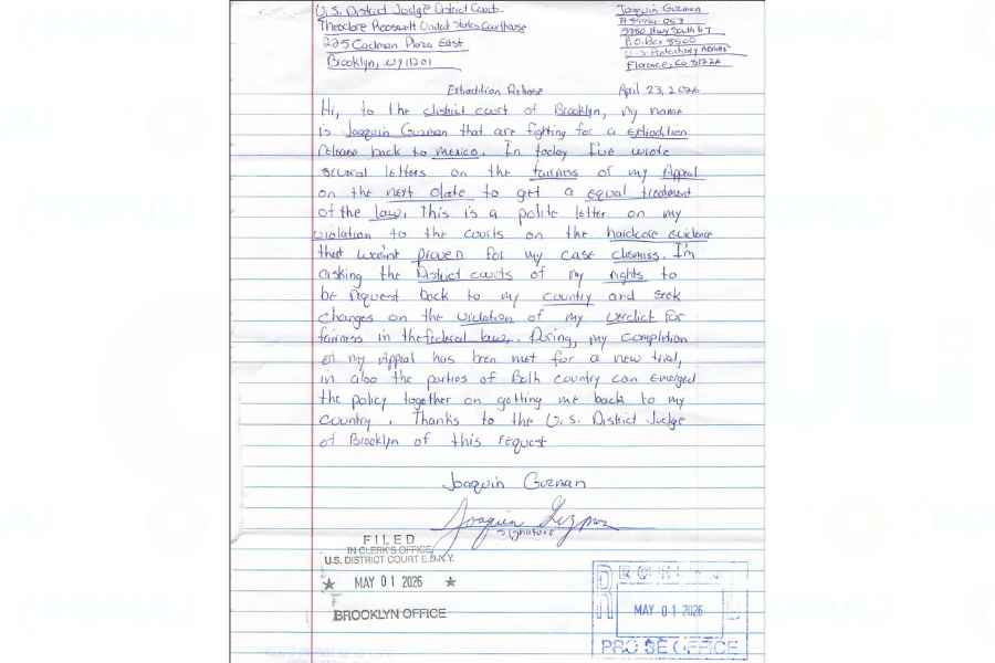 Joaquín "El Chapo" Guzmán pide ser extraditado a México mediante una carta enviada a la Corte