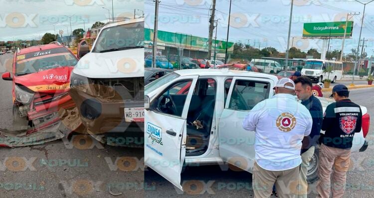 Menores quedan lesionados tras aparatoso choque frente a Bodega Aurrerá en Altamira, Tamaulipas
