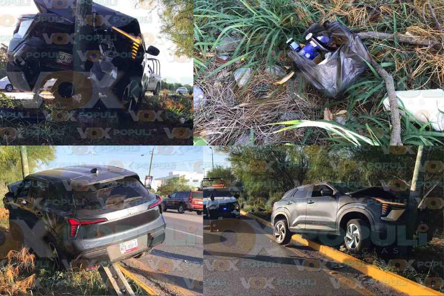 Parrandero choca contra luminaria y destroza su camioneta en Ciudad Victoria, Tamaulipas