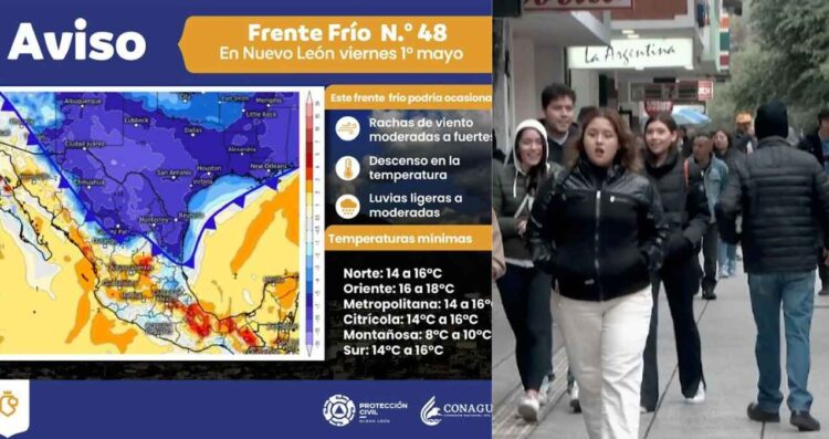 Protección Civil Nuevo León emite comunicado ante la llegada del frente frío núm. 48