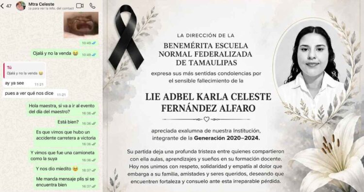 Revelan conversación que tuvo la maestra Celeste antes de morir en choque en San Fernando, Tamaulipas