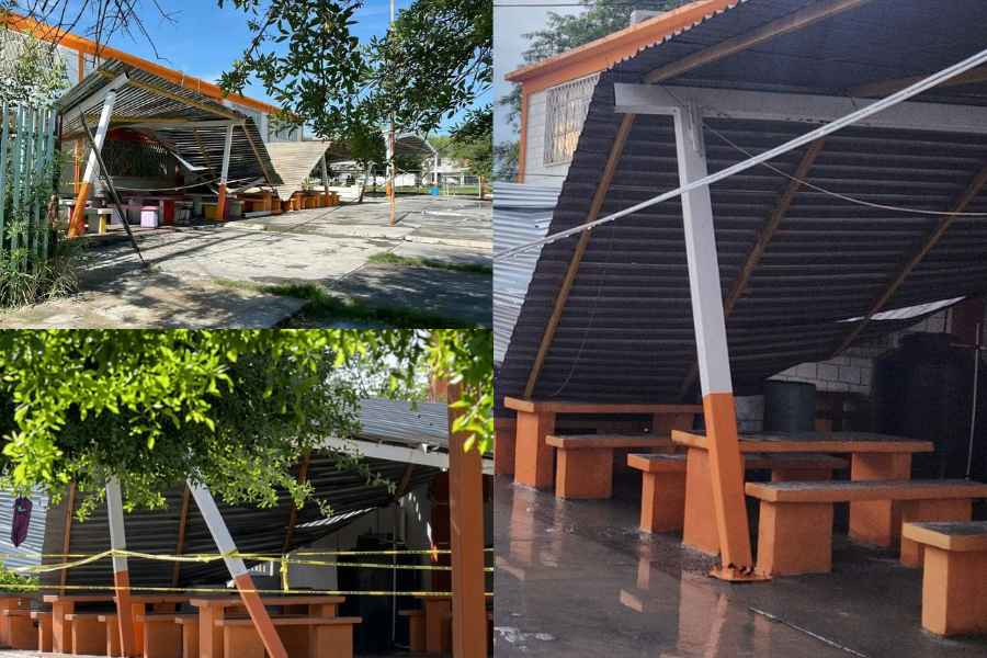 Techo de lámina colapsa en primaria tras fuertes lluvias en Juárez, NL