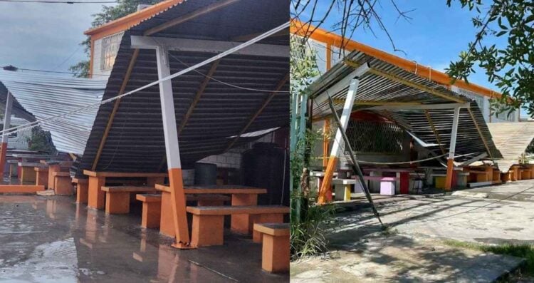 Techo de lámina colapsa en primaria tras fuertes lluvias en Juárez, NL