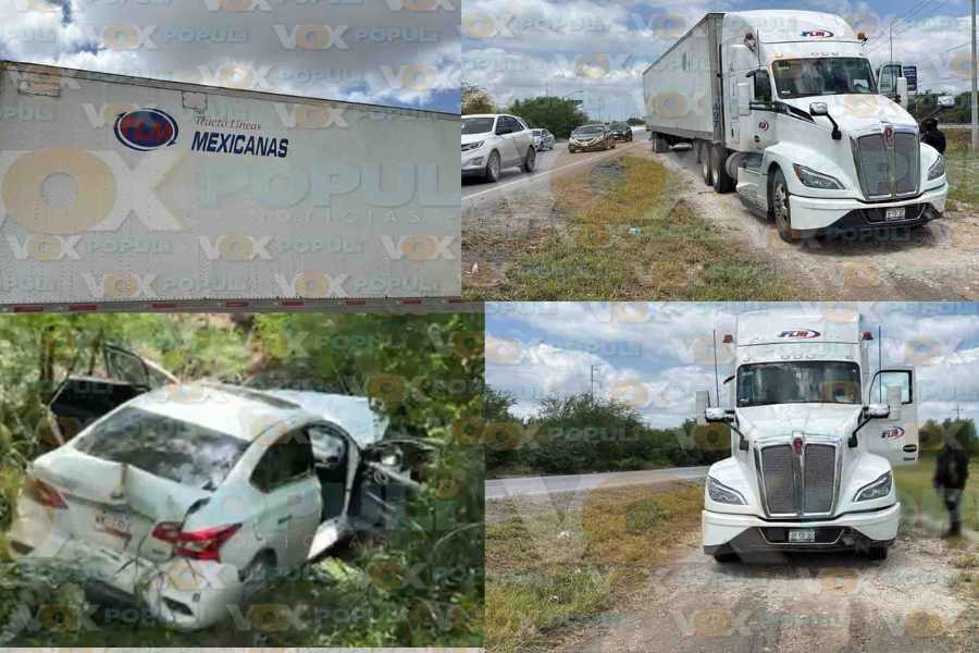 Tráiler choca contra Nissan y deja lesionada a conductora en Reynosa, Tamaulipas