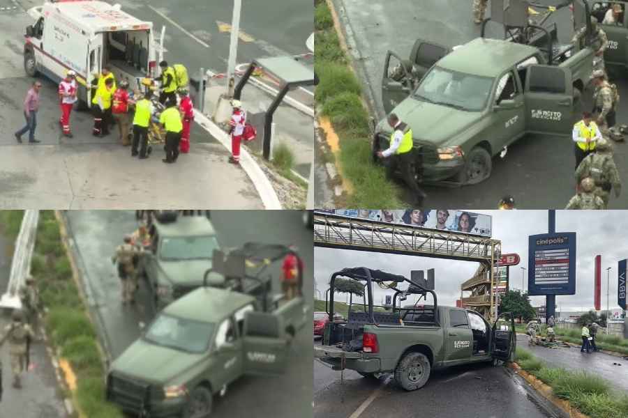 Vehículo del Ejército Mexicano sufre accidente sobre Avenida Paseo de los Leones en Monterrey, NL; reportan varios militares heridos