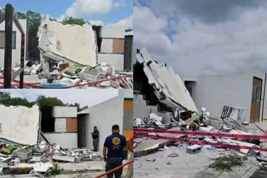 Vivienda colapsa tras explosión e incendio en Cadereyta, NL