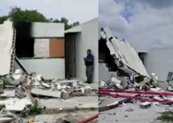 Vivienda colapsa tras explosión e incendio en Cadereyta, NL
