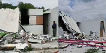 Vivienda colapsa tras explosión e incendio en Cadereyta, NL