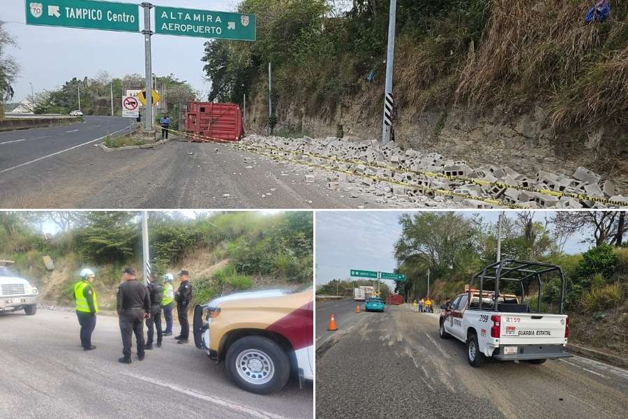 volcadura de un tractocamión Tuxpan-Tampico