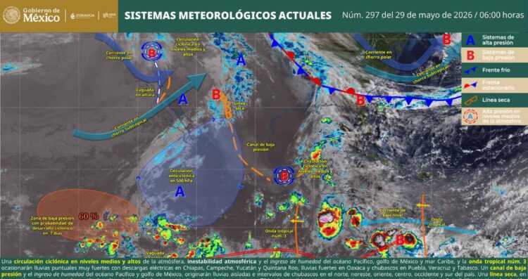 ¿Cuáles son las regiones donde se esperan tolvaneras y lluvias fuertes hoy?