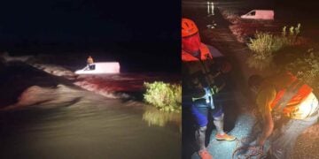 Auxilian a un hombre y dos menores tras quedar atrapados en la corriente de un vado de Cadereyta, NL