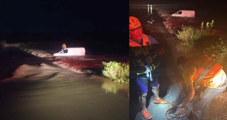 Auxilian a un hombre y dos menores tras quedar atrapados en la corriente de un vado de Cadereyta, NL