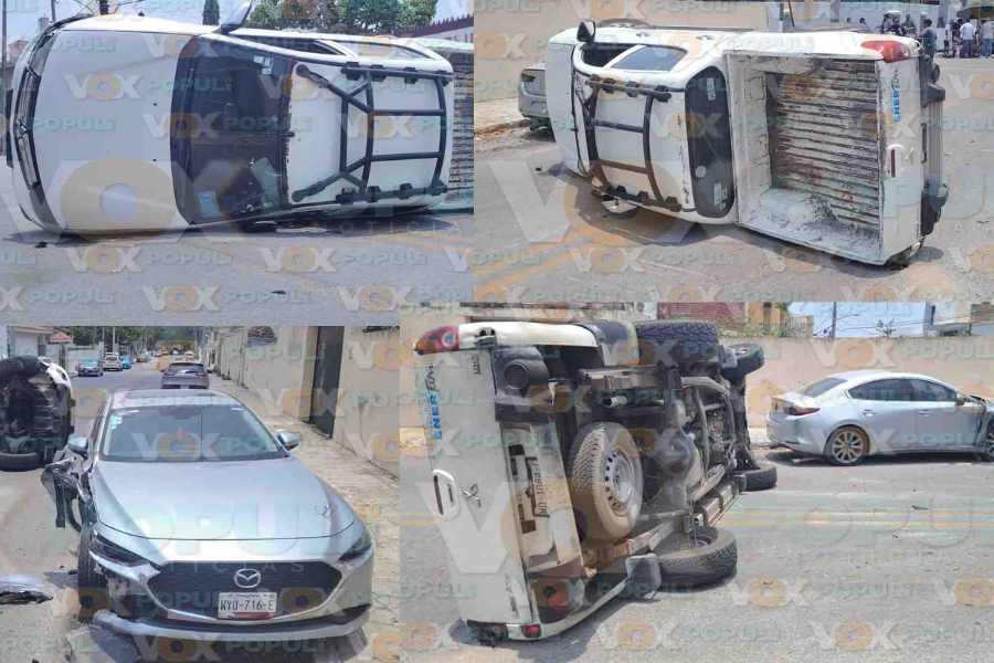 Camioneta vuelca tras chocar contra auto estacionado en Tampico