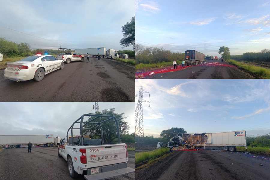Cierran la carretera por choque de tractocamiones en Hidalgo, Tamaulipas