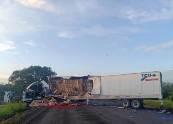 Cierran la carretera por choque de tractocamiones en Hidalgo, Tamaulipas
