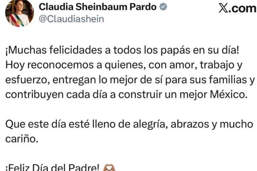 Claudia Sheinbaum dedica emotivo mensaje a los papás mexicanos por su día