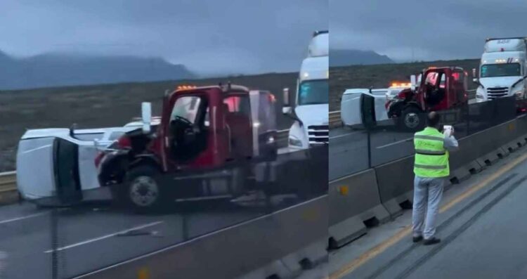Colisión entre tractocamión y camioneta complica circulación en la autopista Monterrey-Saltillo