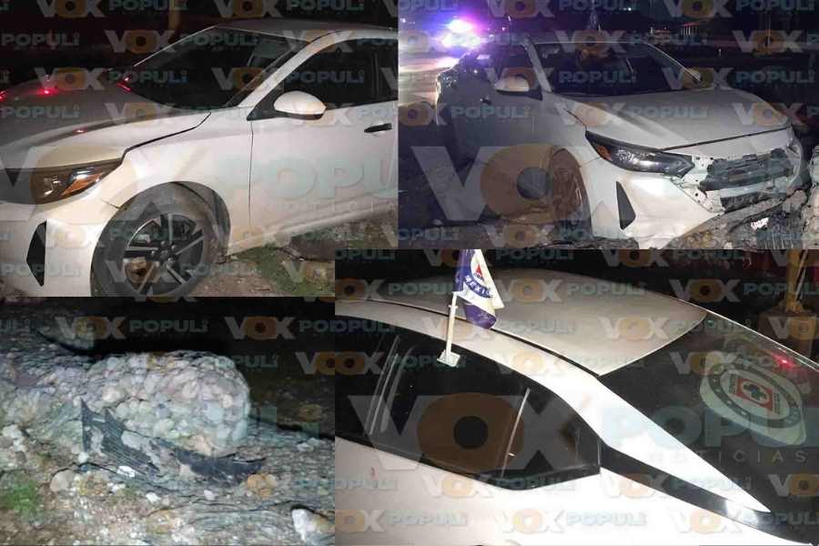 Conductor termina lesionado tras subir a una rotonda en Ciudad Victoria, Tamaulipas