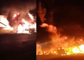 Fuerte choque e incendio de tráileres deja un muerto en la carretera a Nuevo Laredo en Anáhuac, NL