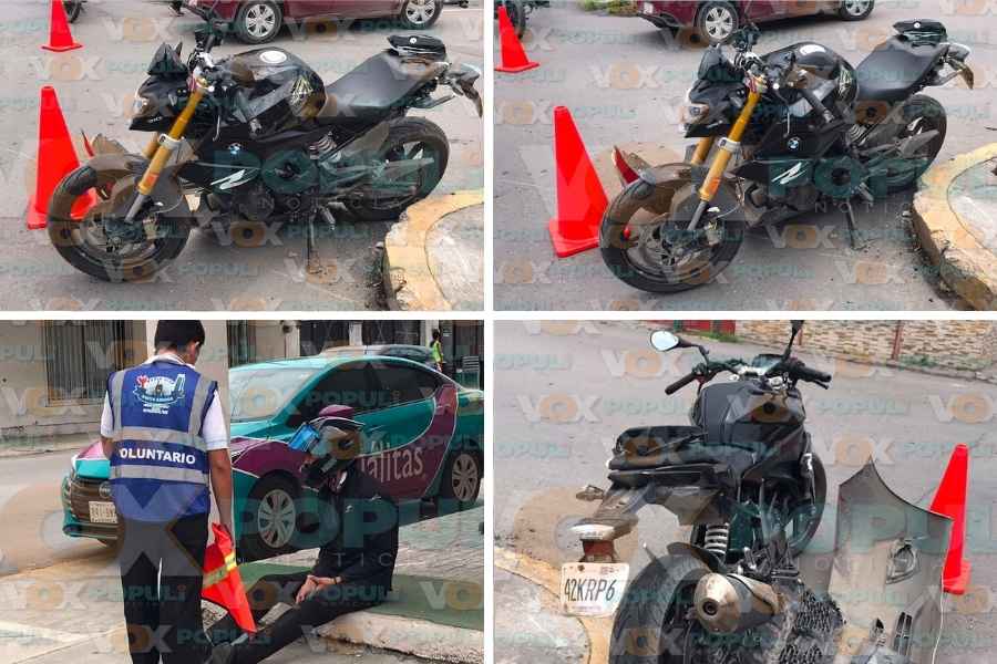 Motociclista intenta ganarle al semáforo, choca y queda herido en Cd. Victoria, Tamaulipas