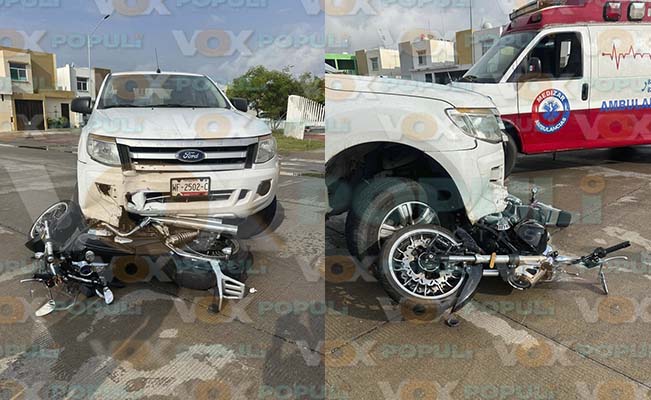 Motociclista queda lesionado al ser impactado por una camioneta en Ciudad Madero, Tamaulipas
