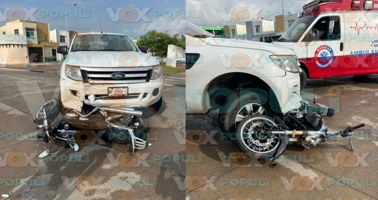 Motociclista queda lesionado al ser impactado por una camioneta en Ciudad Madero, Tamaulipas