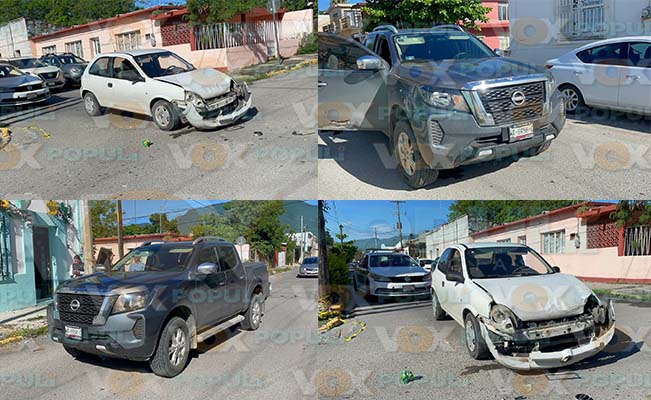 Omite alto y causa choque con lesionados en la zona centro de Ciudad Victoria, Tamaulipas