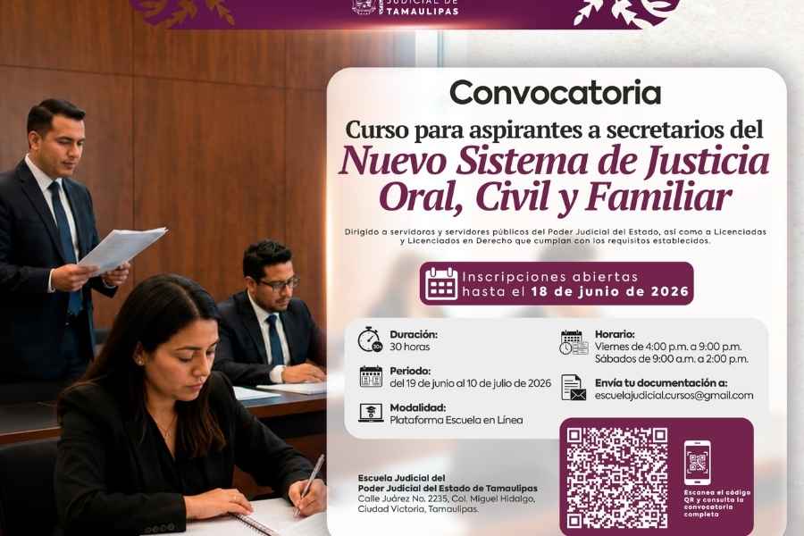 Poder Judicial de Tamaulipas abre nueva convocatoria para 30 plazas disponibles