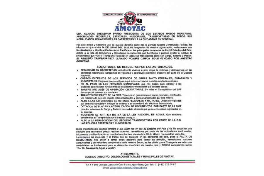 Transportistas anuncian megabloqueo nacional MAÑANA 24 de junio: ¿Qué carreteras afectará?