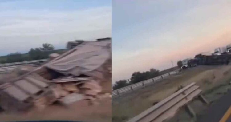 Volcadura de tráiler en autopista a Laredo en Anáhuac, Nuevo León, deja dos heridos