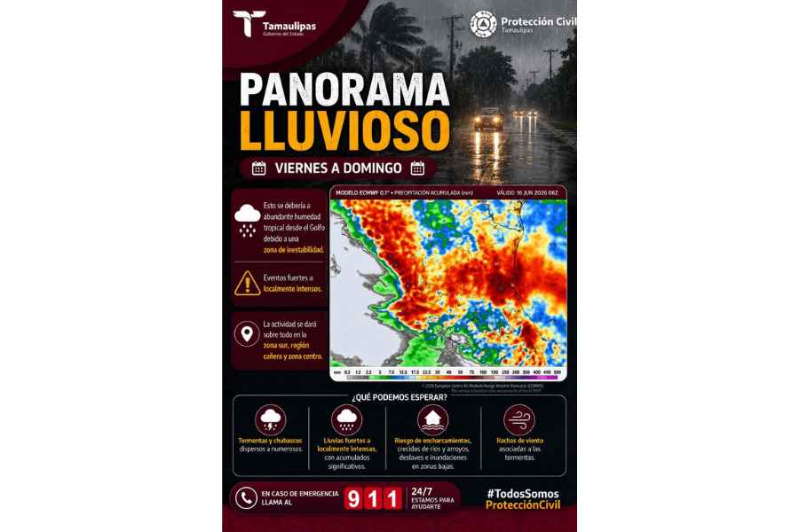 ¿A qué hora comenzarán las lluvias en Tamaulipas y en qué zonas afectarán?