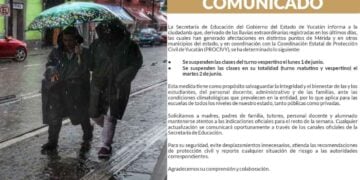 ¿En qué estado suspenderán las clases MAÑANA martes 2 de junio debido a las fuertes lluvias?