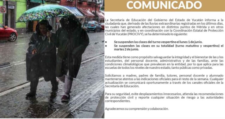¿En qué estado suspenderán las clases MAÑANA martes 2 de junio debido a las fuertes lluvias?