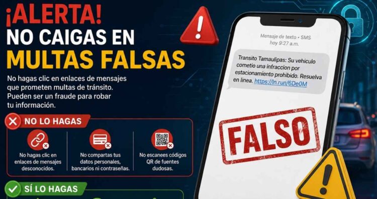 Alertan fraude mediante falsos mensajes por multas de tránsito en Tamaulipas