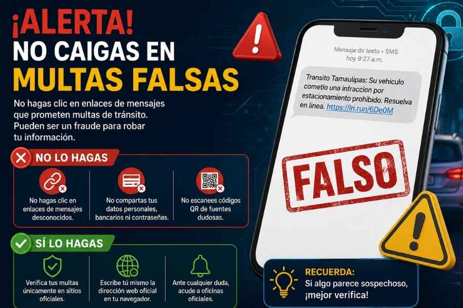 Alertan fraude mediante falsos mensajes por multas de tránsito en Tamaulipas