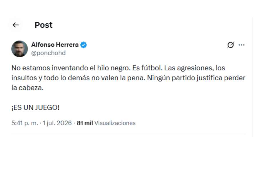 Alfonso Herrera pide frenar la violencia tras festejos del Tri