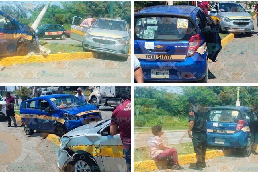 Aparatoso choque entre taxis deja lesionados en Altamira, Tamaulipas