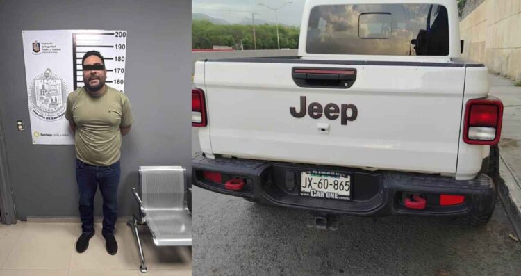 Arrestan en Santiago, Nuevo León, a hombre tras circular con camioneta robada