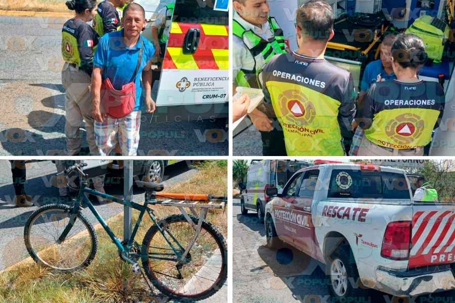 Ciclista cae al lecho del río San Marcos y resulta lesionado en Ciudad Victoria, Tamaulipas