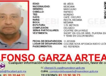 Emiten ficha de búsqueda por adulto mayor desaparecido en Apodaca, Nuevo León