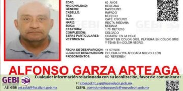 Emiten ficha de búsqueda por adulto mayor desaparecido en Apodaca, Nuevo León