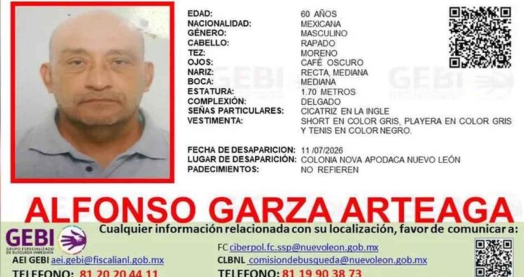 Emiten ficha de búsqueda por adulto mayor desaparecido en Apodaca, Nuevo León