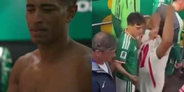 Gilberto Mora y Jude Bellingham intercambian playeras al terminar el partido 