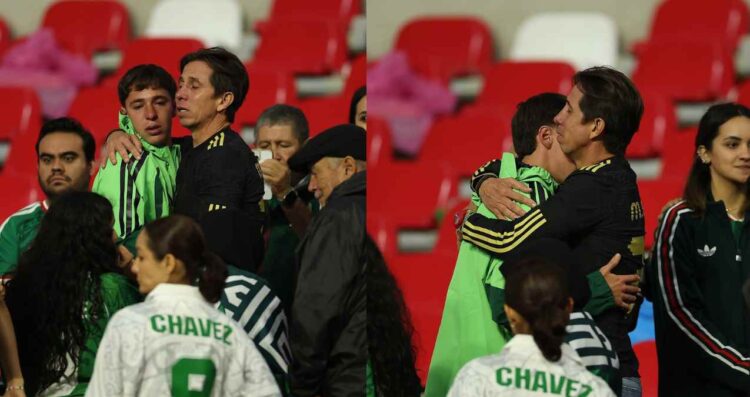 Mateo Chávez es consolado por su padre, Paulo César ‘Tilón’, tras la eliminación del Tri
