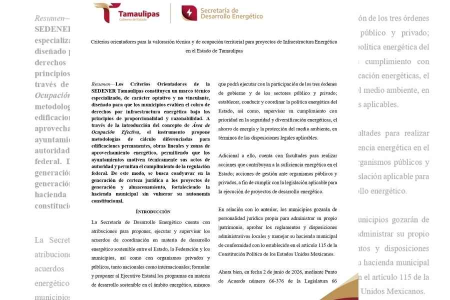 Publica SEDENER Criterios Orientadores para Proyectos de Infraestructura Energética en los 43 municipios del estado